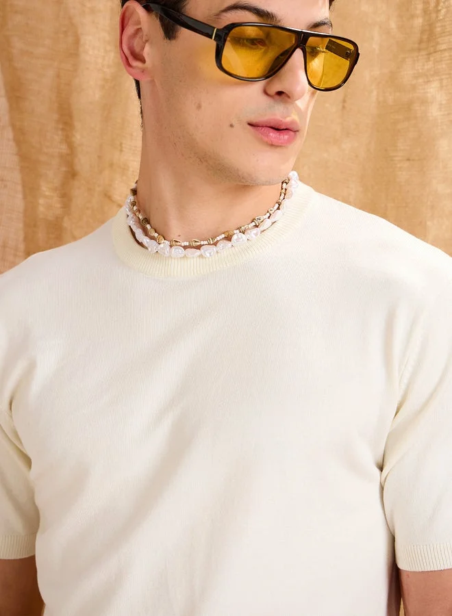 Mascln Sassafras Mascln Sassafras Beige Premium Knit Short Sleeve T-Shirt